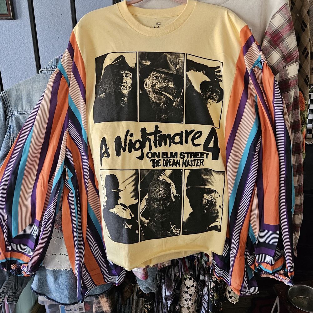 A Nightmare on Elm Street Graphic Tee with Striped Sleeves Halloween